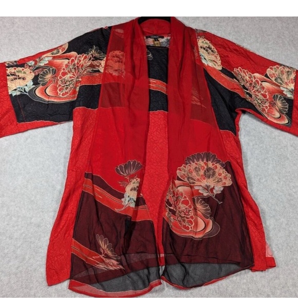 Tops - Red and Black Floral Kimono